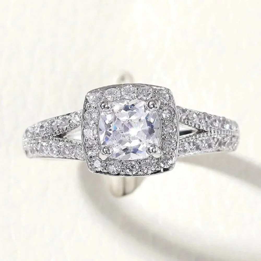 😍NEW LUXURY 14K WHITE GOLD SQUARE GEM DIAMOND ENGAGEMENT RING FOR WOMEN, K774